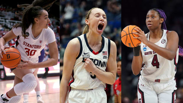 Haley Jones, Paige Bueckers and Aliyah Boston (left to right).